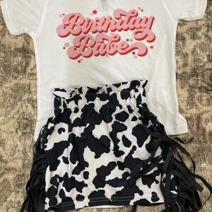 Birthday babe/cow print skirt